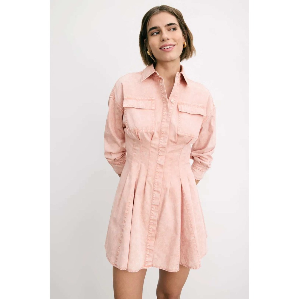 Michael Kors Pink Denim Shirt Dress Midi Length Long Sleeve Collared Button Up L